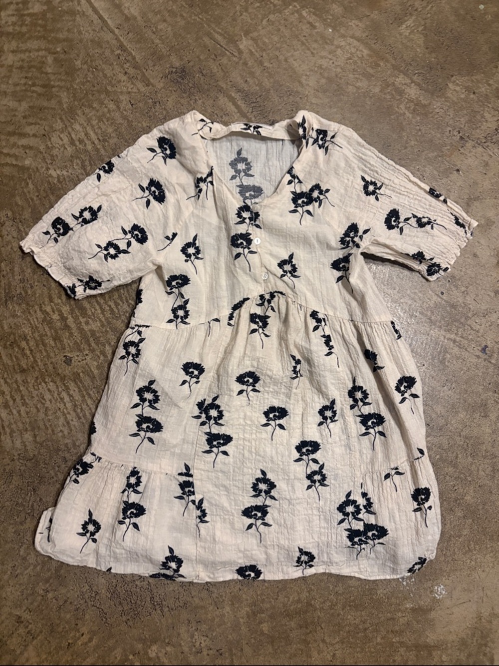 Zara Girls' Cream Floral Tiered crinkle Dress with black floral Print